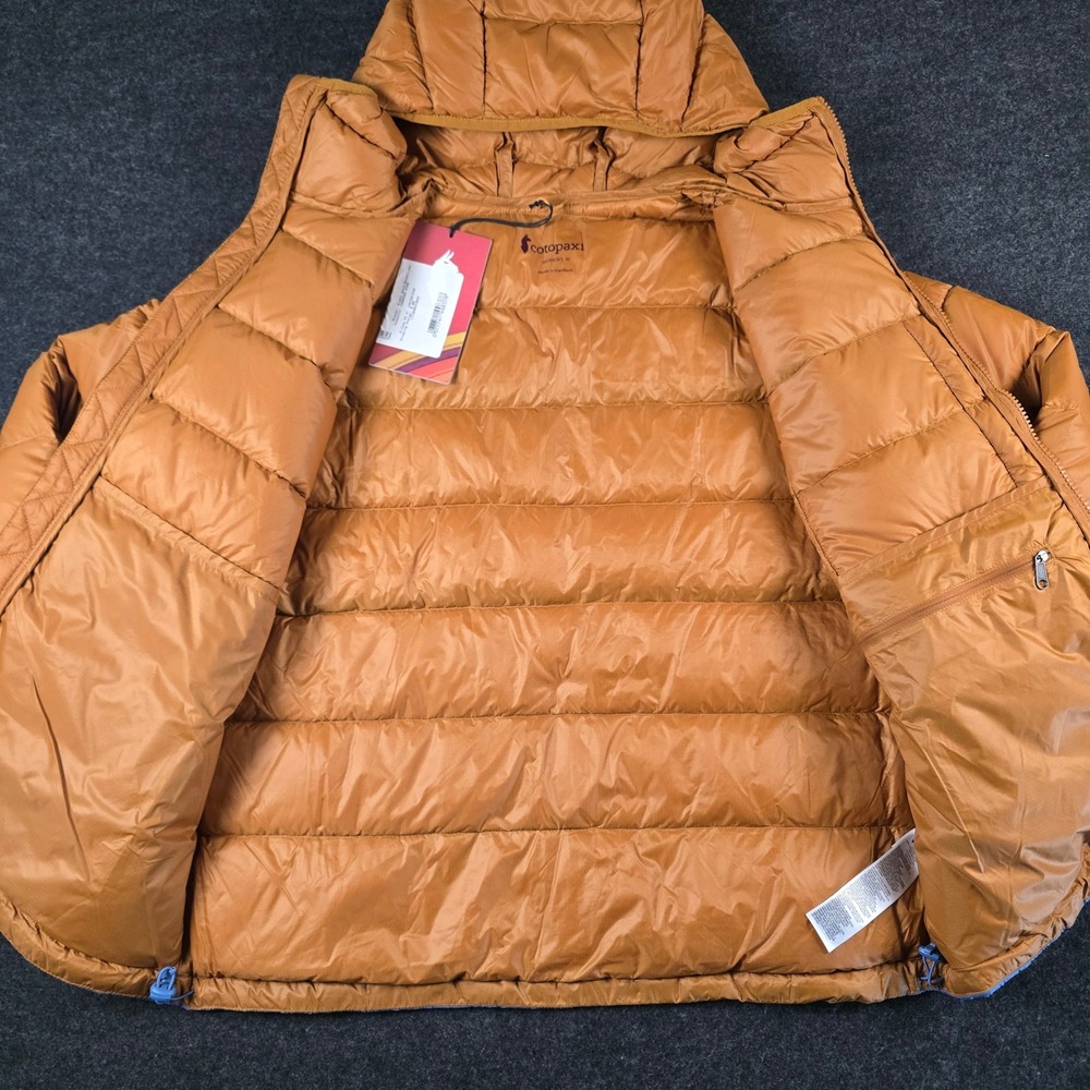 Cotopaxi Sienna/Fjord Fuego Max Down Hooded Jacket Cargo Stripes 800 FP Women M - Picture 2 of 16